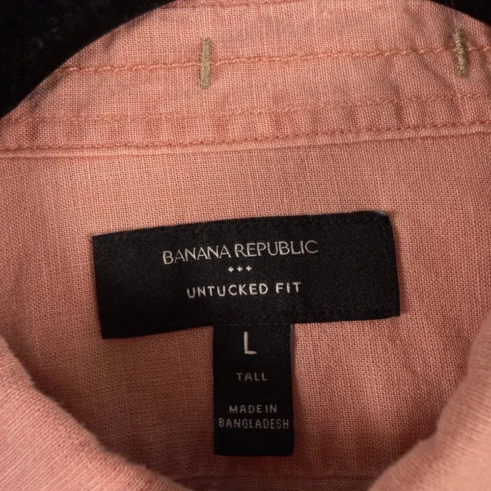 Banana Republic Mens Untucked Fit Cotton Chambray Shirt Peach Coral Large Tall